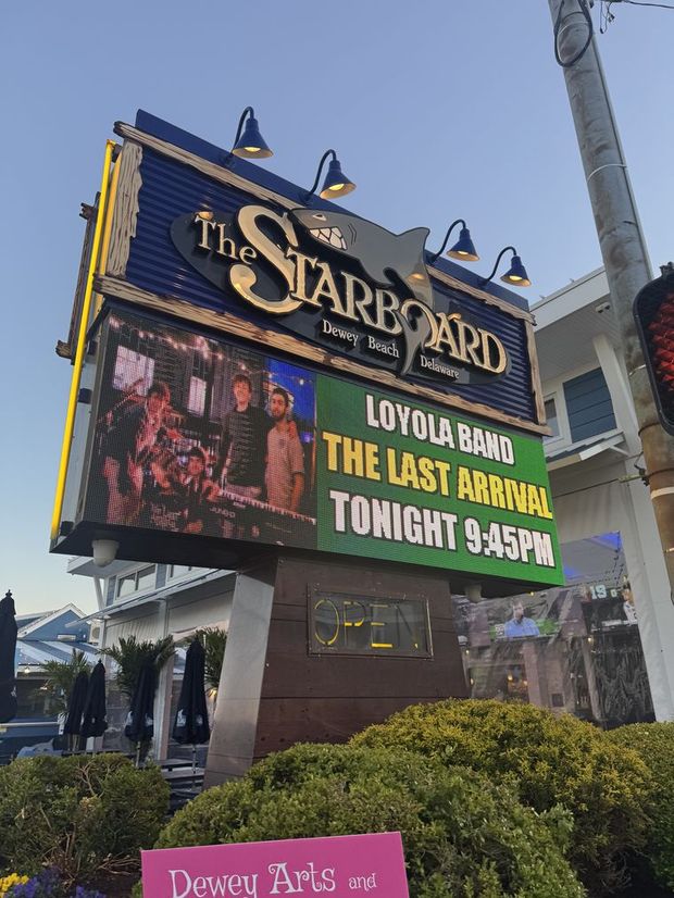 The Starboard's marquee sign reading The Last Arrival Tonight 9:45PM